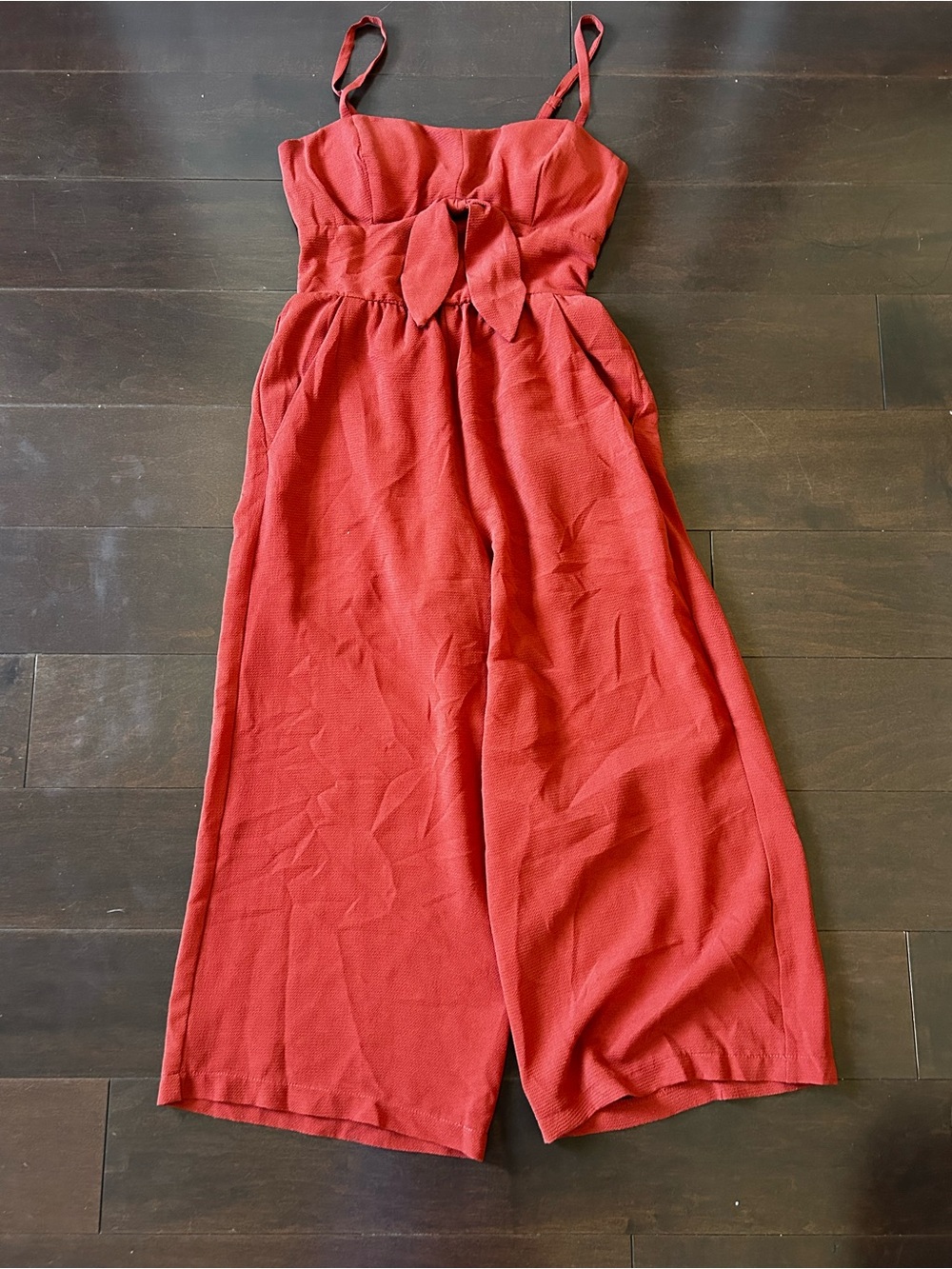Lily Rose Rust Red Tie-Front Spaghetti Strap Jumpsuit
